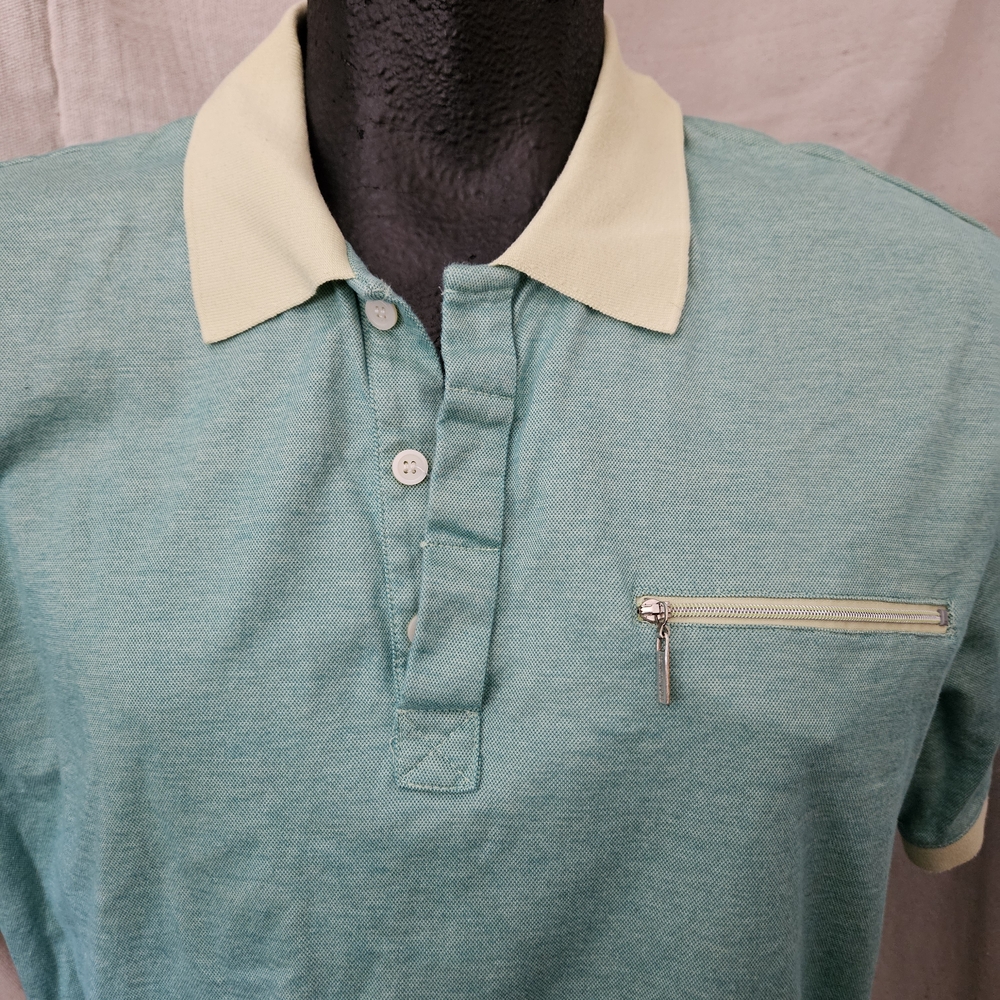 Kenneth Cole New York Aqua Polo with Contrasting Collar Retro Feel Size XL